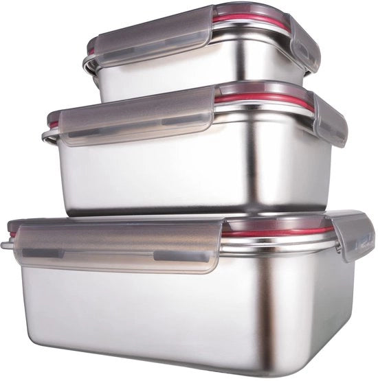 Contenitori di conservazione alimentare in acciaio inossidabile / Scatola Lynx con coperchio ermetico Set da 3 / contenitore per preparazione pasti Contenitore alimentare per cucina