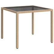 Tavolo Giardino | Tavolino da esterno 90x90x75 cm Vetro Temperato e Polyrattan Beige