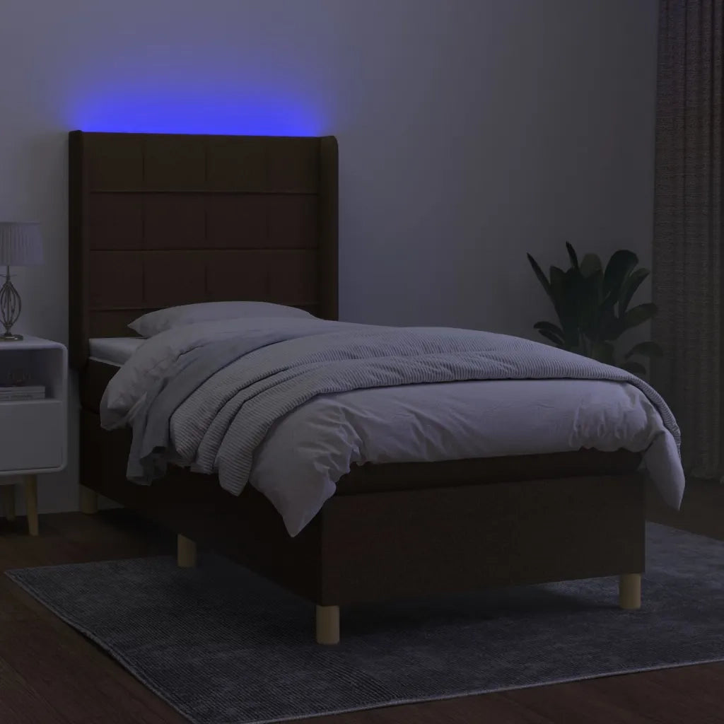 Letto a Molle Materasso e LED Marrone Scuro 80x200cm in Tessuto 3138832