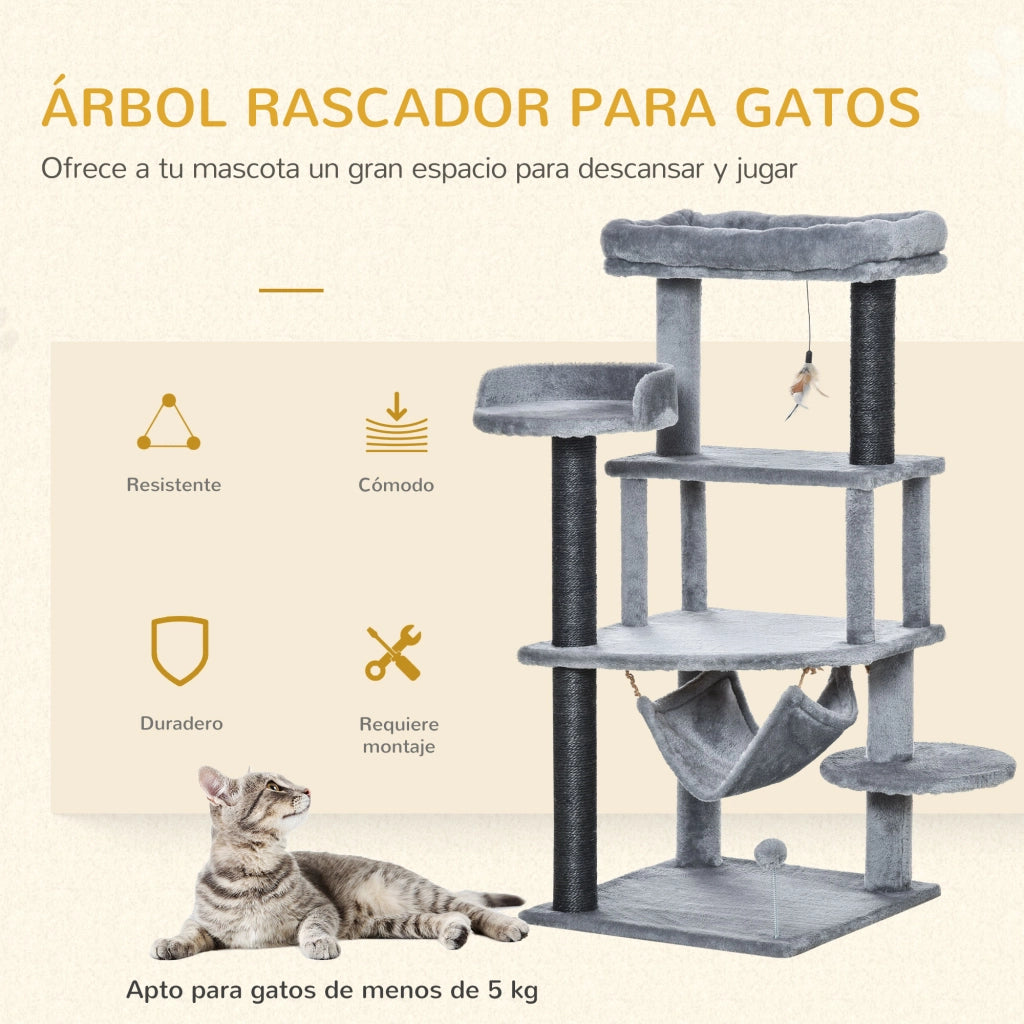 Torre per Gatti con Cuscino e Cuccia Grigio ¨C Zephmum ¨C 48x48x107 cm