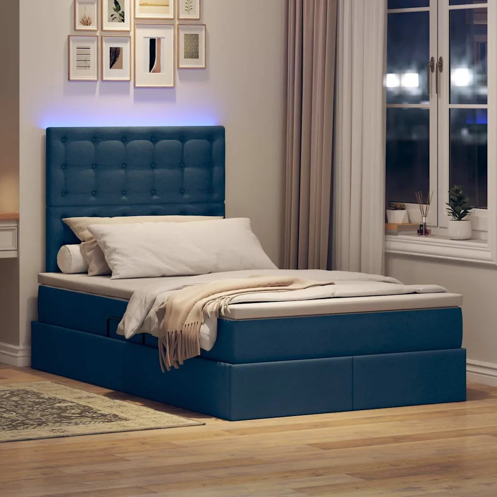 Letto con contenitore LED e materasso Blu 120 x 200 cm Tessuto