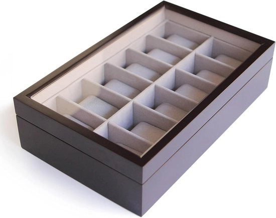 Cassettiera in legno massello - adatta per 12 orologi - colore espresso
