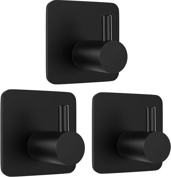 Ottone da parete - Gancio - Asciugamani da parete - 3 pezzi - Ganci autoadesivi - Bagno e cucina - Asciugamani da parete - Ganci per abbigliamento - Senza foratura - per casa, cucina, bagno, ufficio - nero
