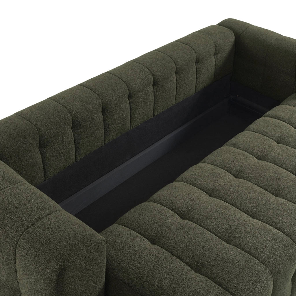 Divano letto in bouclé compresso testurizzato con contenitore, verde