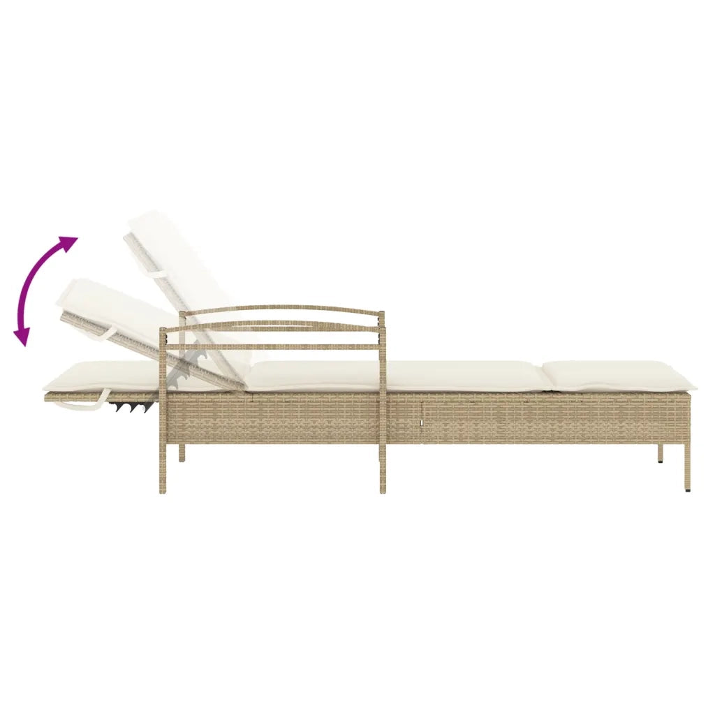 Lettino Prendisole | Sdraio da giardino | Lettino da sole con Cuscino Beige 63x200x81 cm in Polyrattan