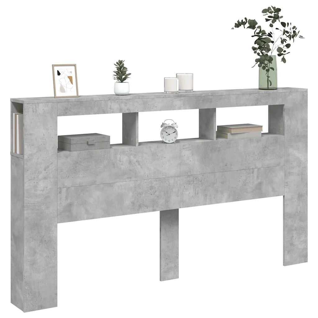 Testiera LED-Testata con LED-Testiera Decorativa Grigio Cemento 180x18,5x103,5 cm Legno Multistrato