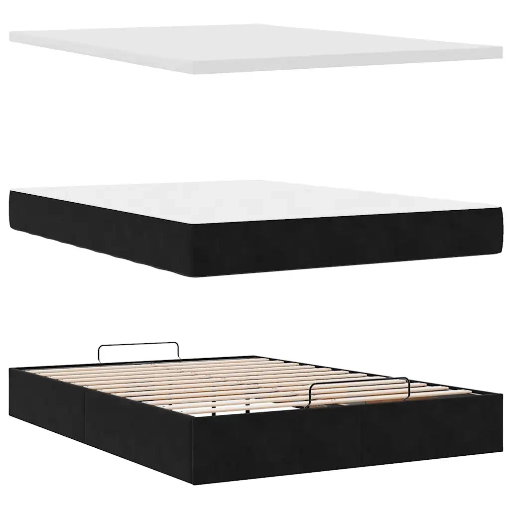Struttura Letto Pouf con Materasso Nero 140x190 cm in Velluto 3312550