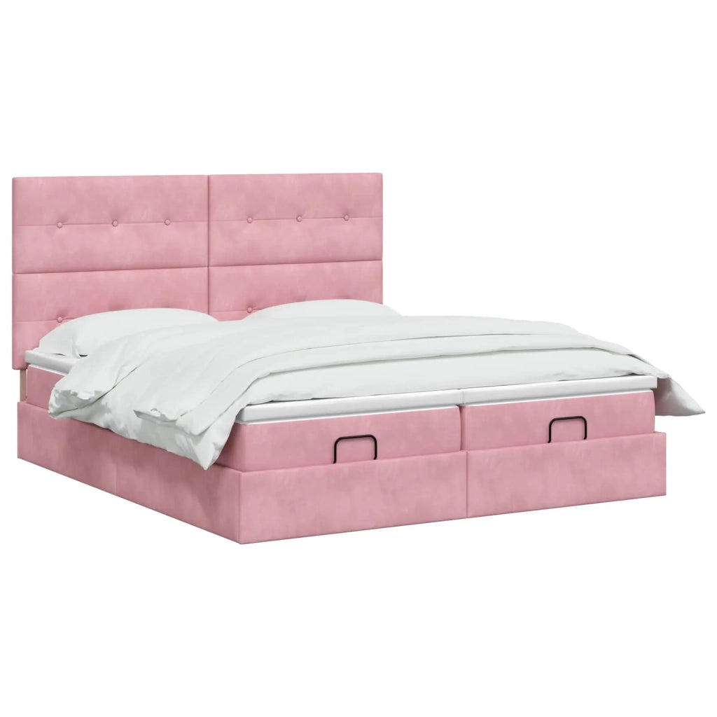 Letto ottomano con materasso con testiera 2 pz Rosa Velluto 3457919