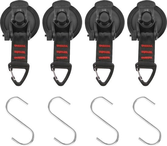 Zuignaphaak da Camping Extra Resistente - 360° Rotativo - D-ring Riem Haak - 4 S-haken - Attrezzatura per Camper - Luifel per Porta di Tenda - fino a 10kg