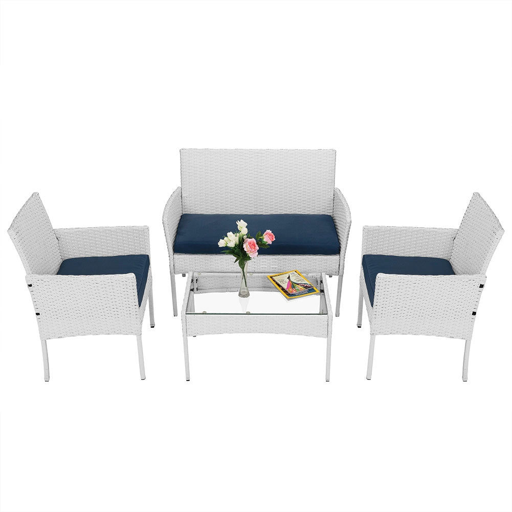 Set Salotto Completo Divano Poltrone Tavolino Poly Rattan Arredo Giardino Bianco
