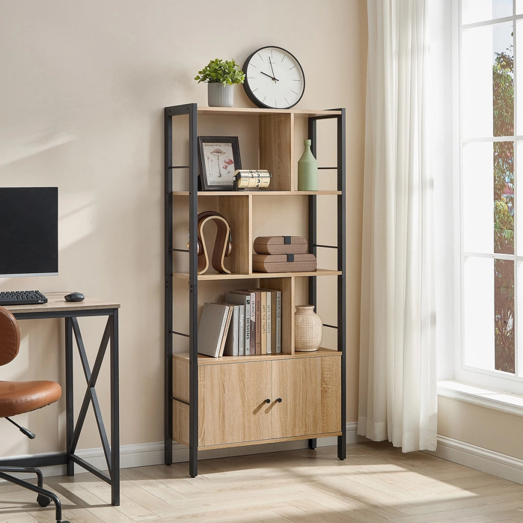 Libreria Industrial Sonoma con Ante in Acciaio e Legno