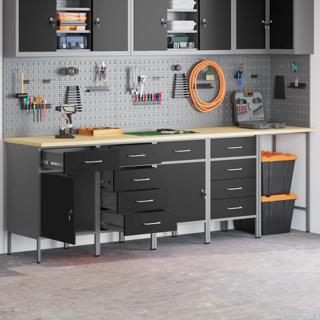 Set da Lavoro e Tavolo Angolare da 5 Pezzi Nero in Legno Compensato