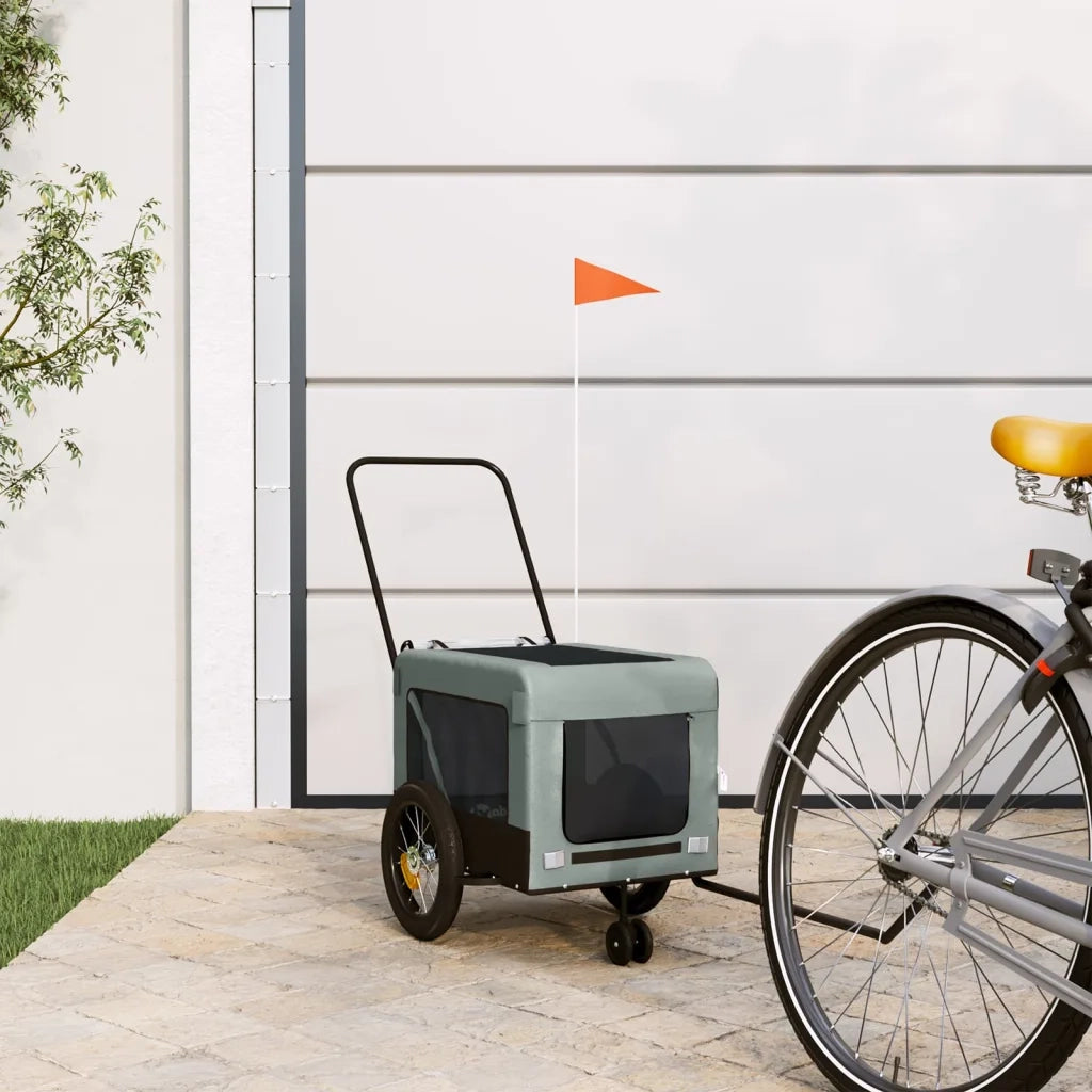 Rimorchio da Bici per Animali Grigio e Nero Oxford e Ferro CFW1169116