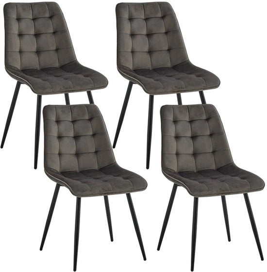 Set di 4 Sedie da Cucina in Pelle con Zampe Metalliche - Dimensioni 85x46x47cm - Colore Grigio Scuro