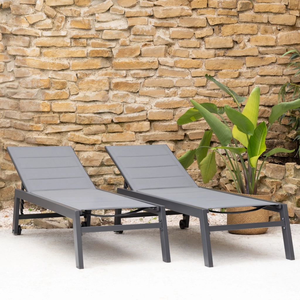 Set di 2 lettini BARBADOS in textilene grigio - alluminio grigio antracite