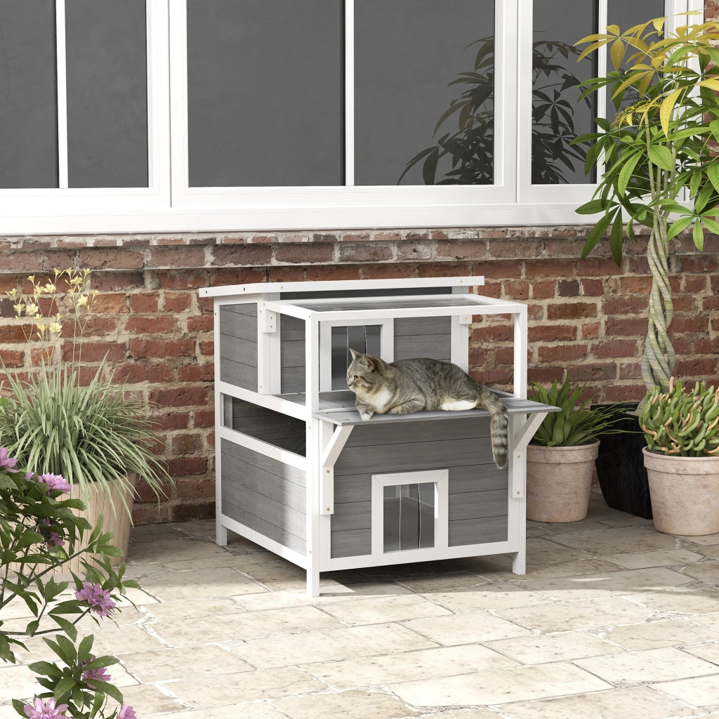 Casetta per Gatti 2 Livelli con Balcone e Tetto Aprile ¨C Zephmum ¨C Grigio Chiaro
