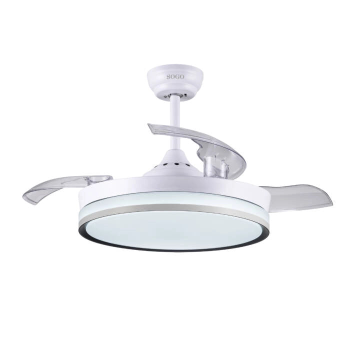 Ventilatore da soffitto 106 cm con luce LED 36W regolabile, motore DC silenzioso 6 velocità e telecomando, pale richiudibili - Sogo
