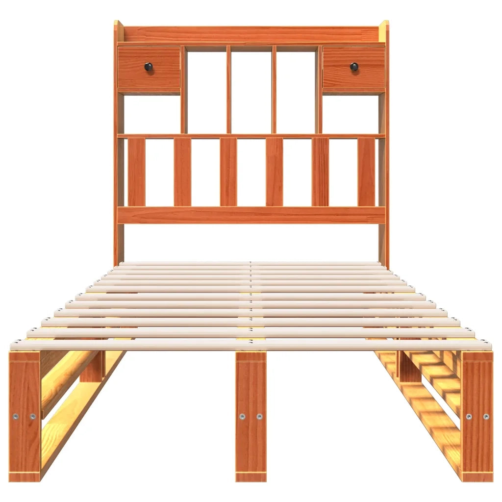 Letto singolo | Letto per adulti | Letto Libreria senza Materasso Marrone Cera 75x190 cm in Pino