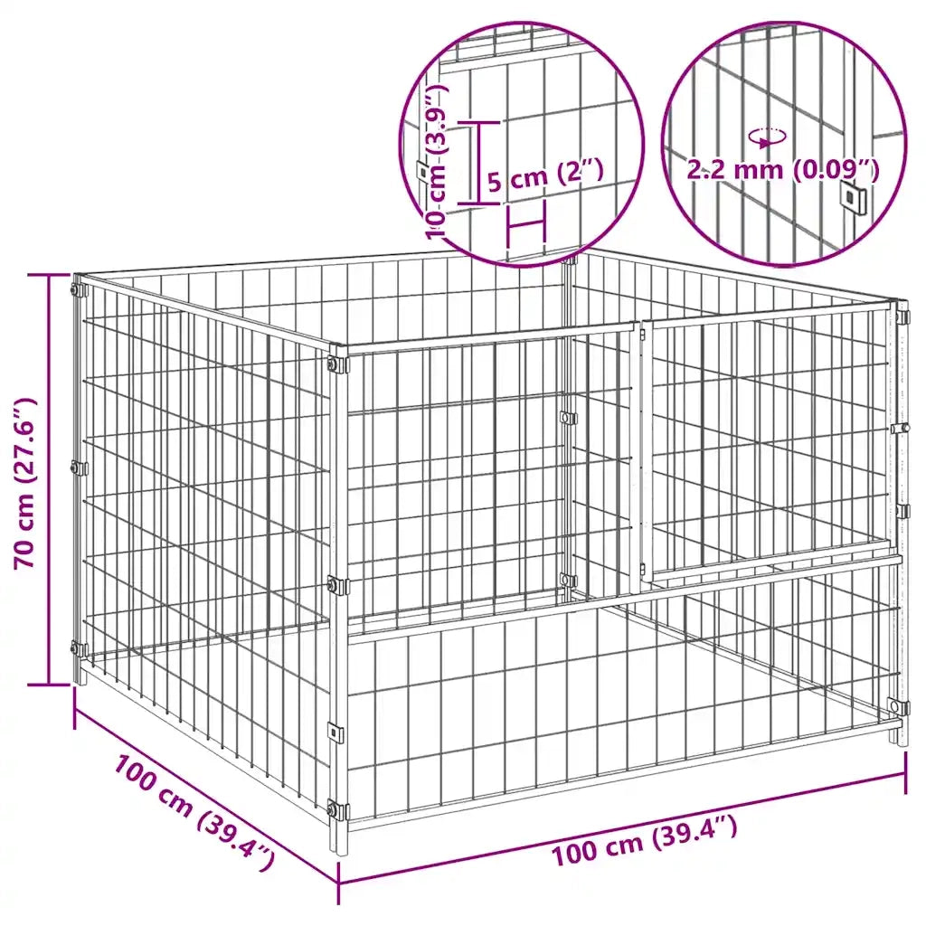 Gabbia per Cani Nera 100x100x70 cm in Acciaio 150789