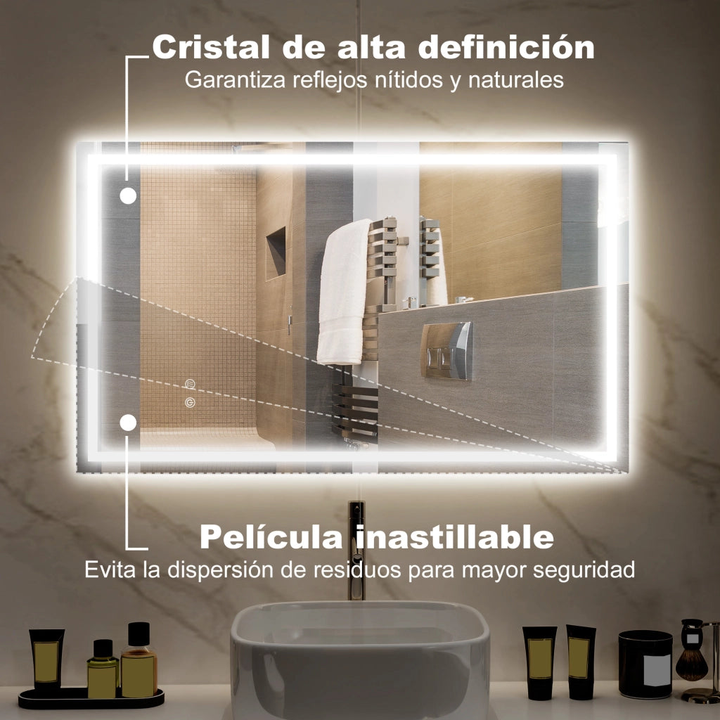 Specchio da Bagno LED 100x60 cm ¨C Xylo ¨C Retroilluminato Antivaho Luce Regolabile
