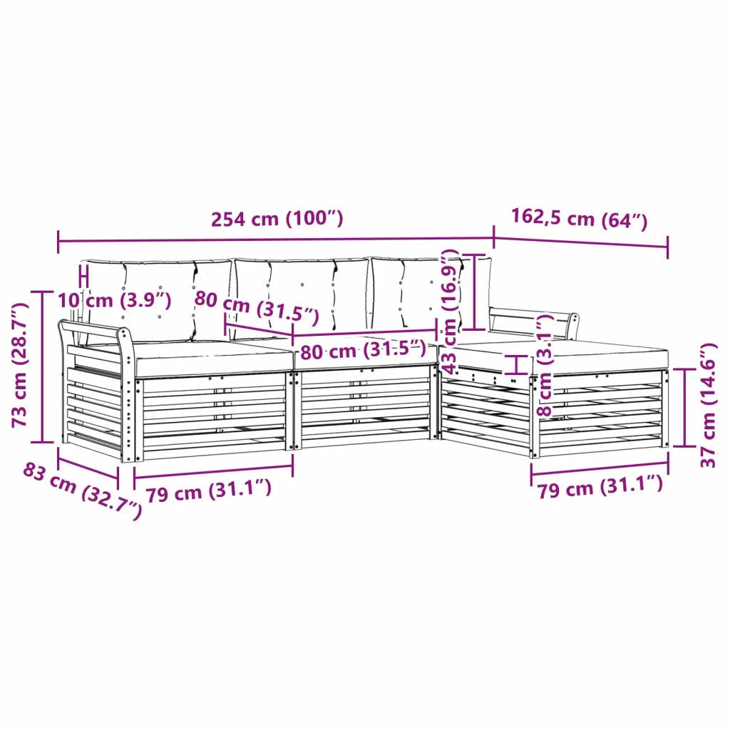 Set di divani da esterno con cuscino 4 pcs Naturale e Beige 3373263