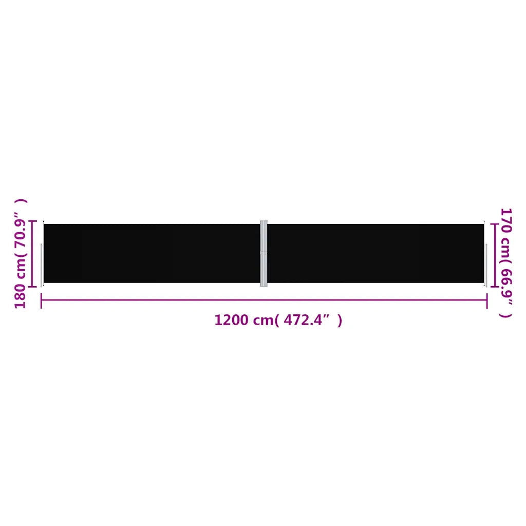 Tenda da Sole Laterale Retrattile-Tenda parasole per balcone per giardino Nera 180x1200 cm 494832