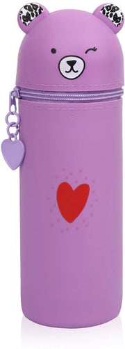 Etui 2-in-1 in silicone morbido, contenitore verticale, portapennelli cartoon per ragazze e adolescenti (blu)