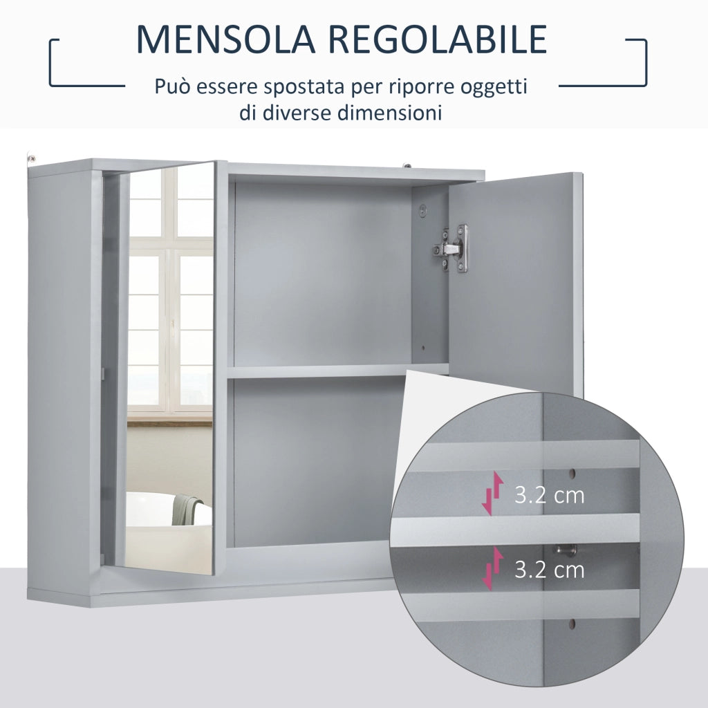 Armadietto Bagno con Specchio a 2 Ante ¨C Zephmum ¨C Grigio Legno 48x14.5x45cm