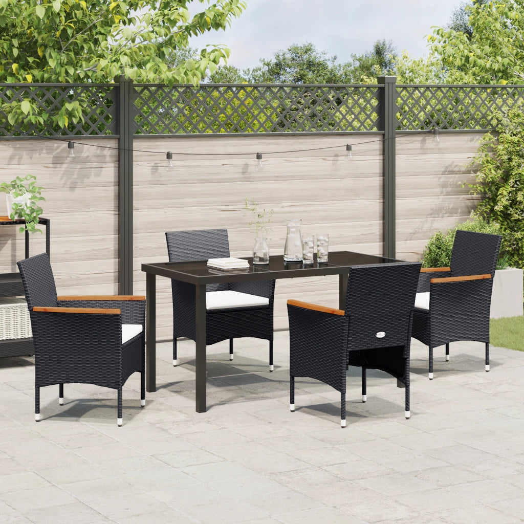 Set da Pranzo da Giardino 5 Pezzi Nero Polyrattan