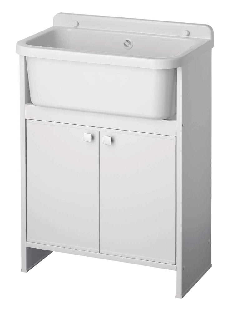 Mobile Lavanderia in PVC 54x26x80 cm 2 Ante per Interno ed Esterno Forlani Clear Bianco