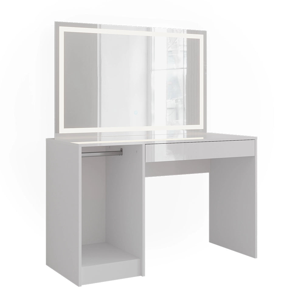 Vicco Tavolo da toeletta Bianco/bianco lucido 119.8 cm con specchio LED