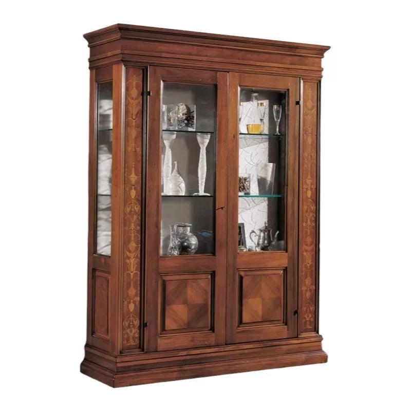Vetrina classica 2 porte legno intarsio bassano 158x53x215 - Mobili 2G