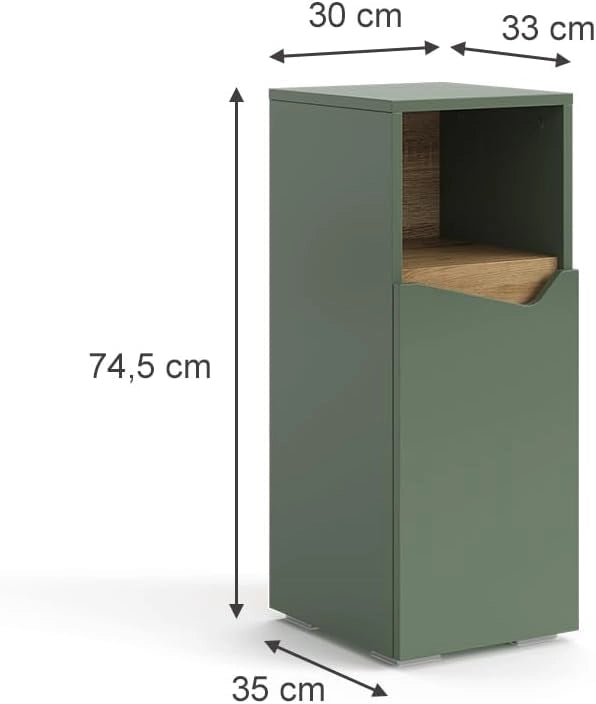 "Marelle, Verde/Artigianale, 30 x 74.5 cm con porta e vano aperto