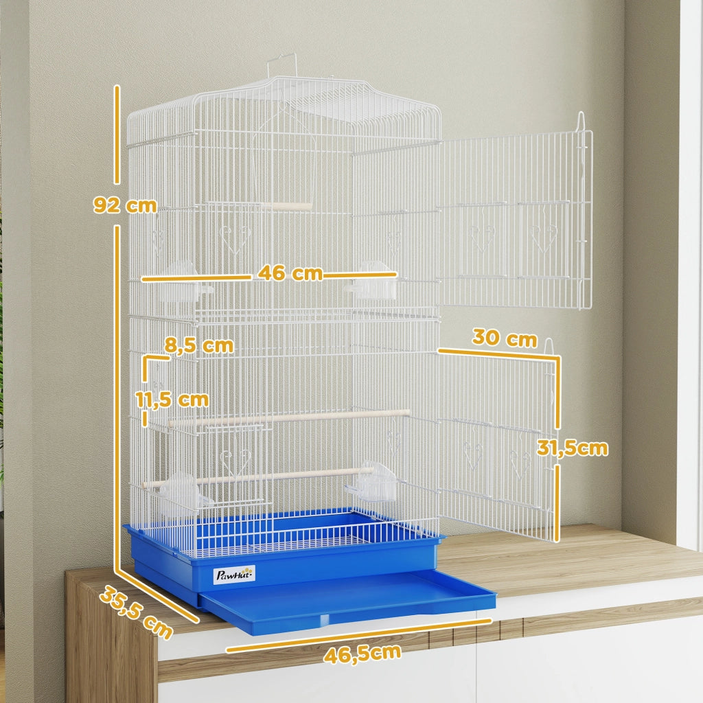 Gabbia per Uccelli ¨C Xylo ¨C Metallo Blu con 4 Mangiatoie 3 Trespoli Altalena 46,5x35,5x92 cm