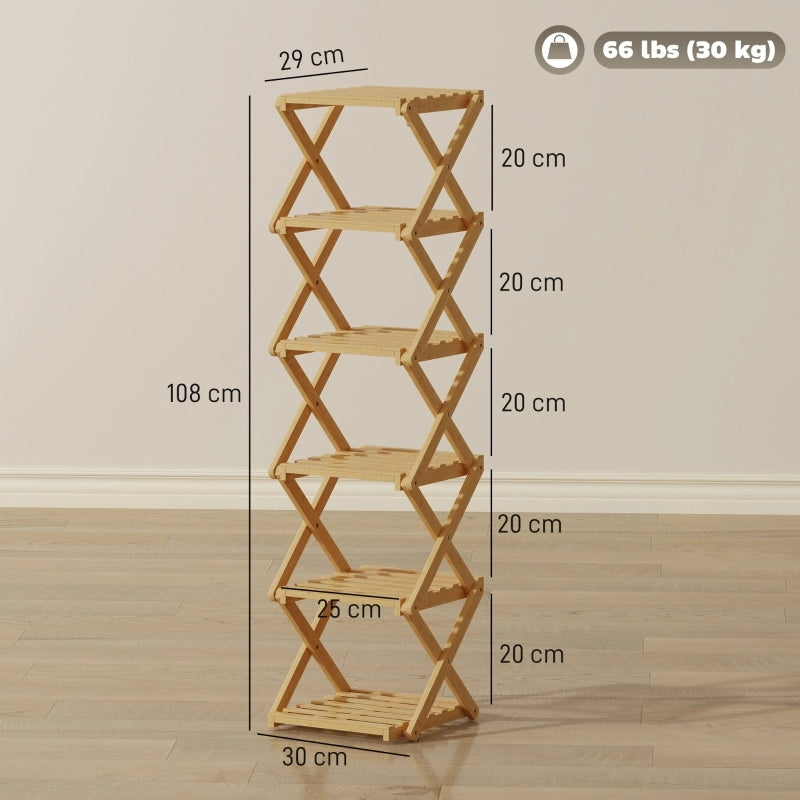 SCARPIERA pieghevole 30 x 29 x 108 cm Bambù naturale 6 livelli