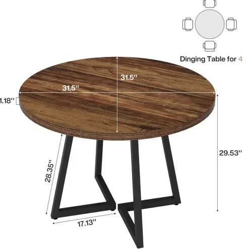 Tavolo da pranzo ULEVR 80 cm in MDF e metallo, finitura marrone rustico e struttura nera