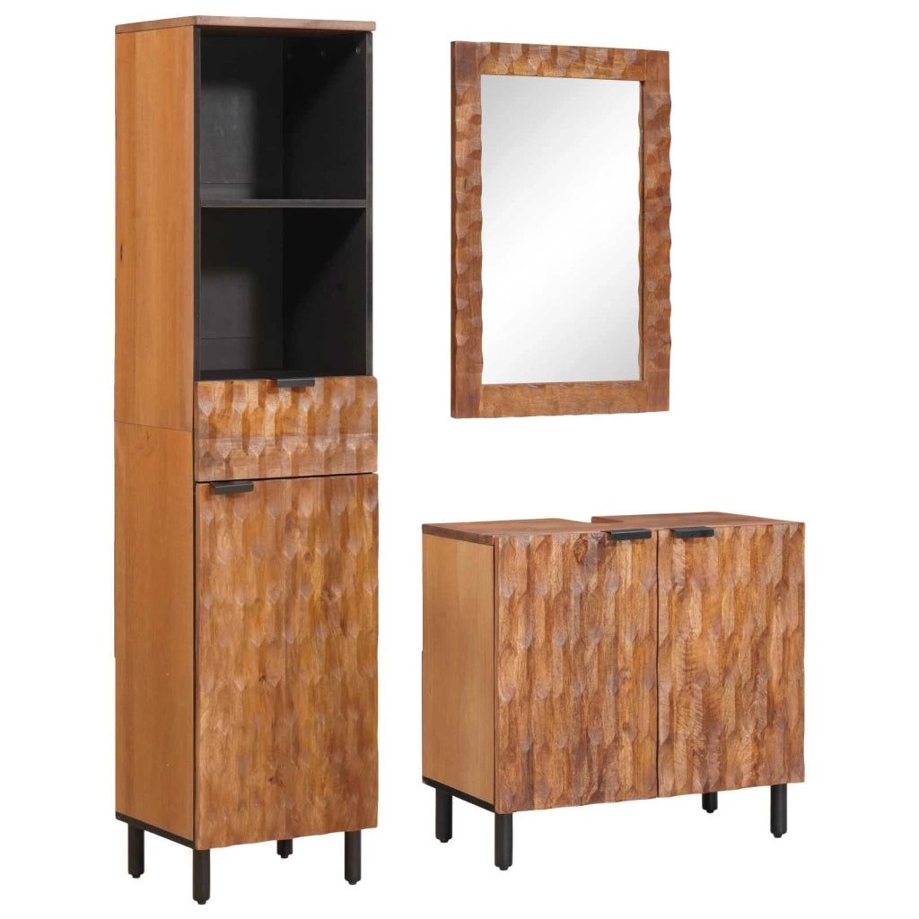 Set da Bagno con cassetto con porta 3 pcs Acacia Marrone Winish 3310037
