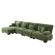 Divano modulare angolare 4 posti con pouf mobili; configurazione a L o lineare; in ciniglia verde