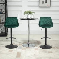 Set 2 Sgabelli da Bar, Altezza Regolabile con Base in Metallo e Seduta in Velluto, Sgabelli Moderni con Schienale e Poggiapiedi, 46x48x83-104 cm, Verde