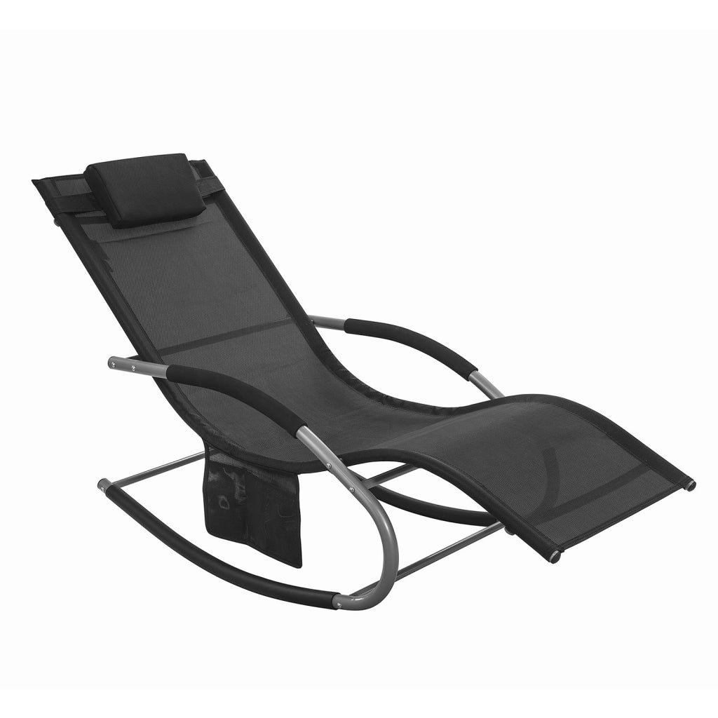 SoBuy Lettino Sdraio da Giardino a Dondolo - Sedia a Dondolo da Esterno in Textilene Nero con Telaio in Metallo, 150x63x87cm, Lettino Prendisole per Terrazza, Piscina, Patio, OGS28-SCH