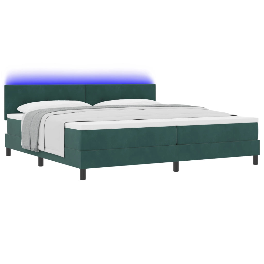 Letto a box con materasso e LED verde scuro 200x200 cm in velluto