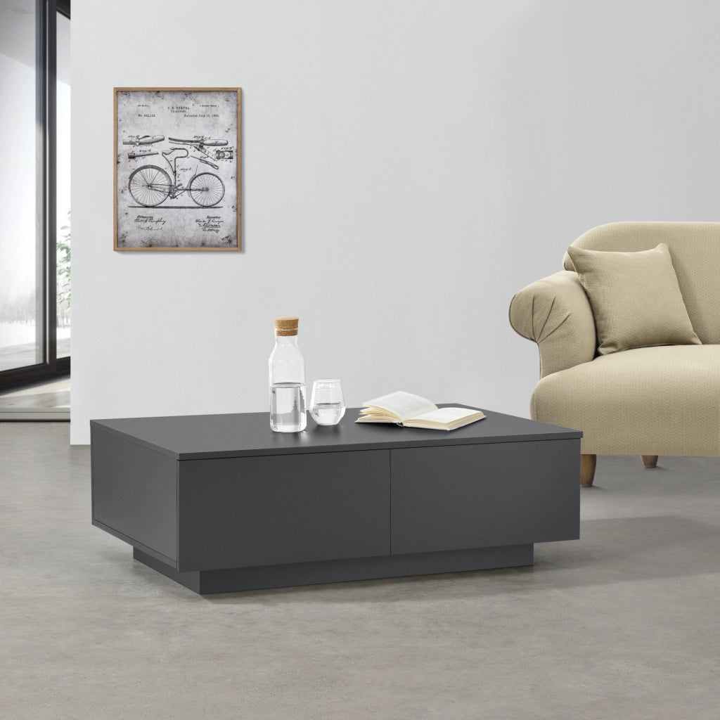 Tavolino da caffè a 4 Cassetti 95 x 60 x 31 cm Tavolino Basso da Divano/Salotto/Soggiorno - Grigio Scuro Opaco