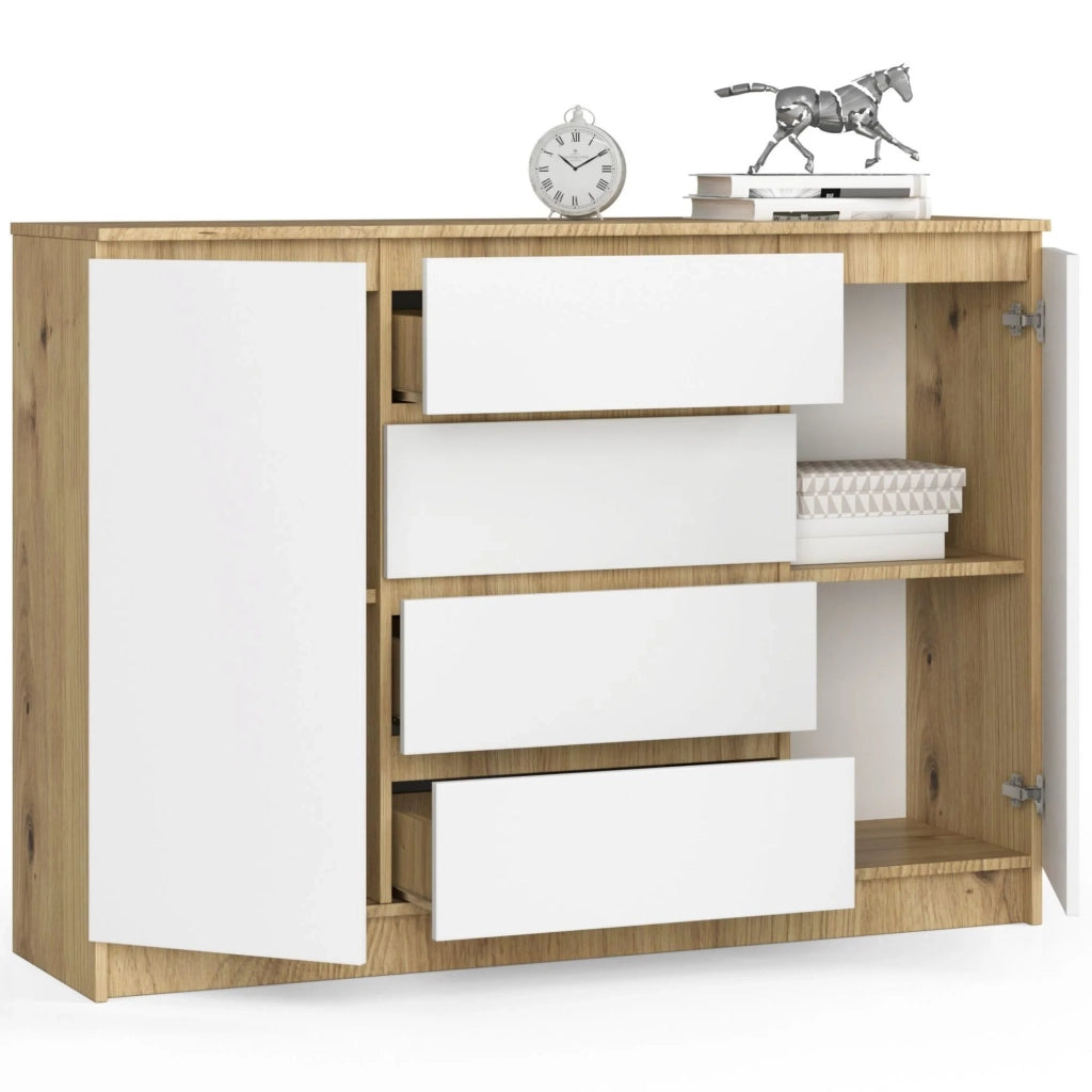 Cassettiera AKORD K140 Quercia Artisan 138 cm 2 ante 4 cassetti inserto frontale Bianco 138x40x99 cm