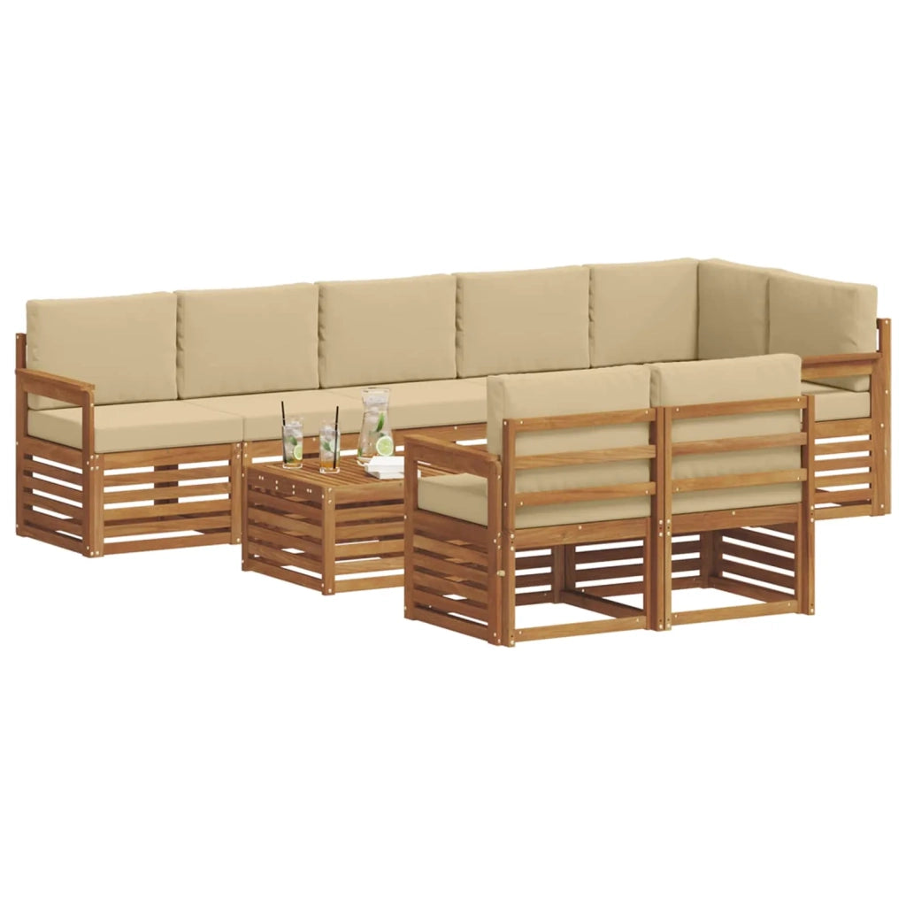 Set divani 9 pcs Naturale e Beige Legno di Acacia Massello