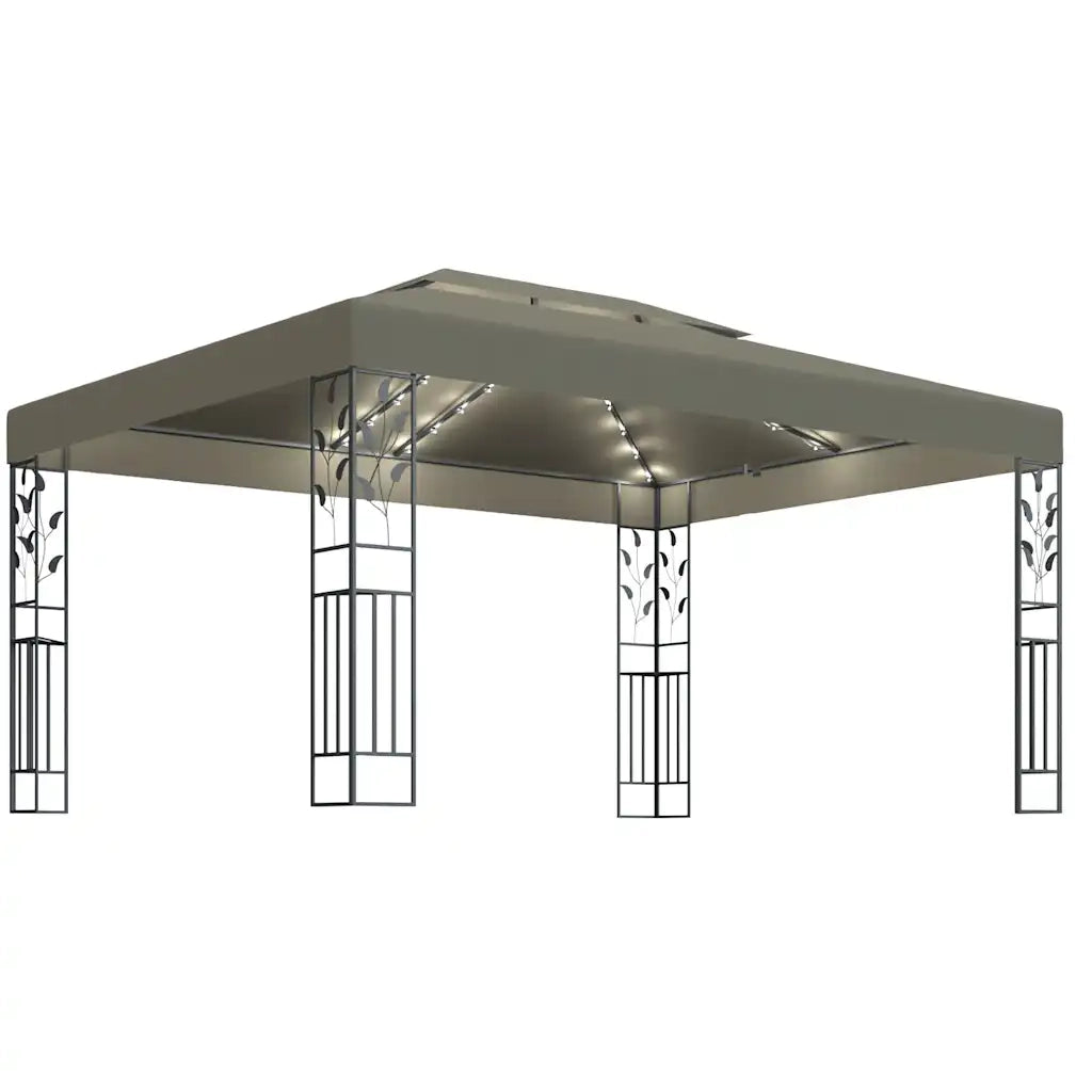 Gazebo con Tetto Doppio e Luci LED 3x4 m Grigio Talpa 3070313