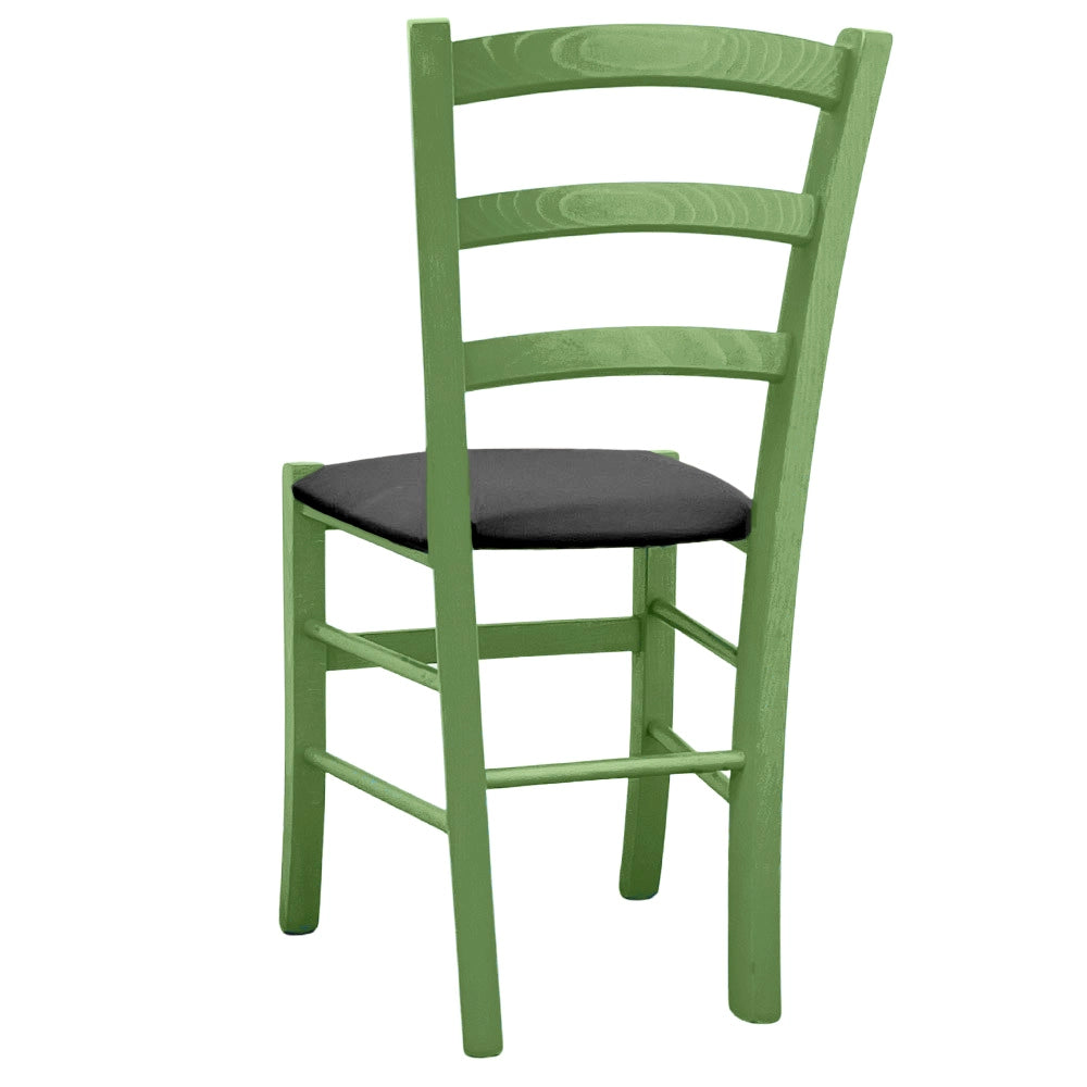 Sedie da pranzo Venezia in legno verde con seduta in similpelle antracite