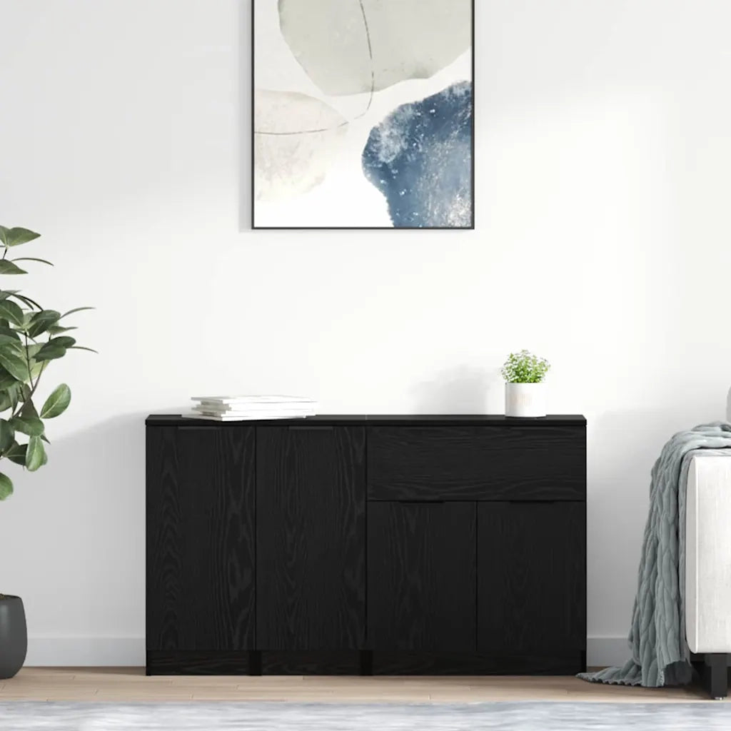 Credenza con cassetto 3 pcs Rovere nero Legno multistrato 3416163