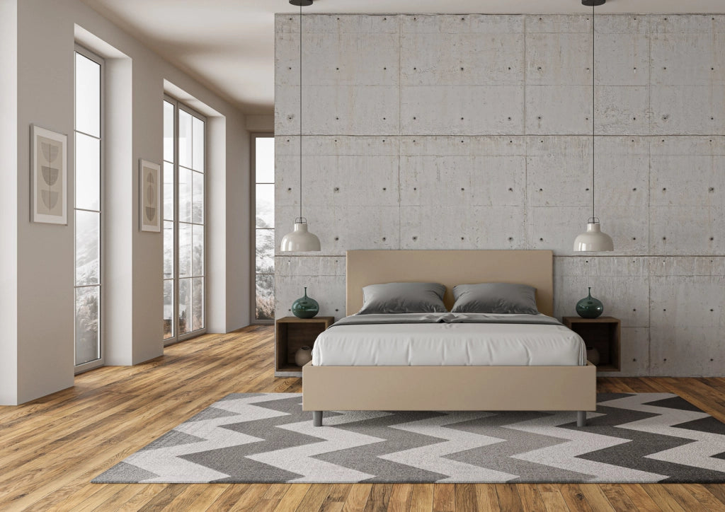 BS COM Letto matrimoniale contenitore doppia alzata imbottito 160x210 similpelle tortora