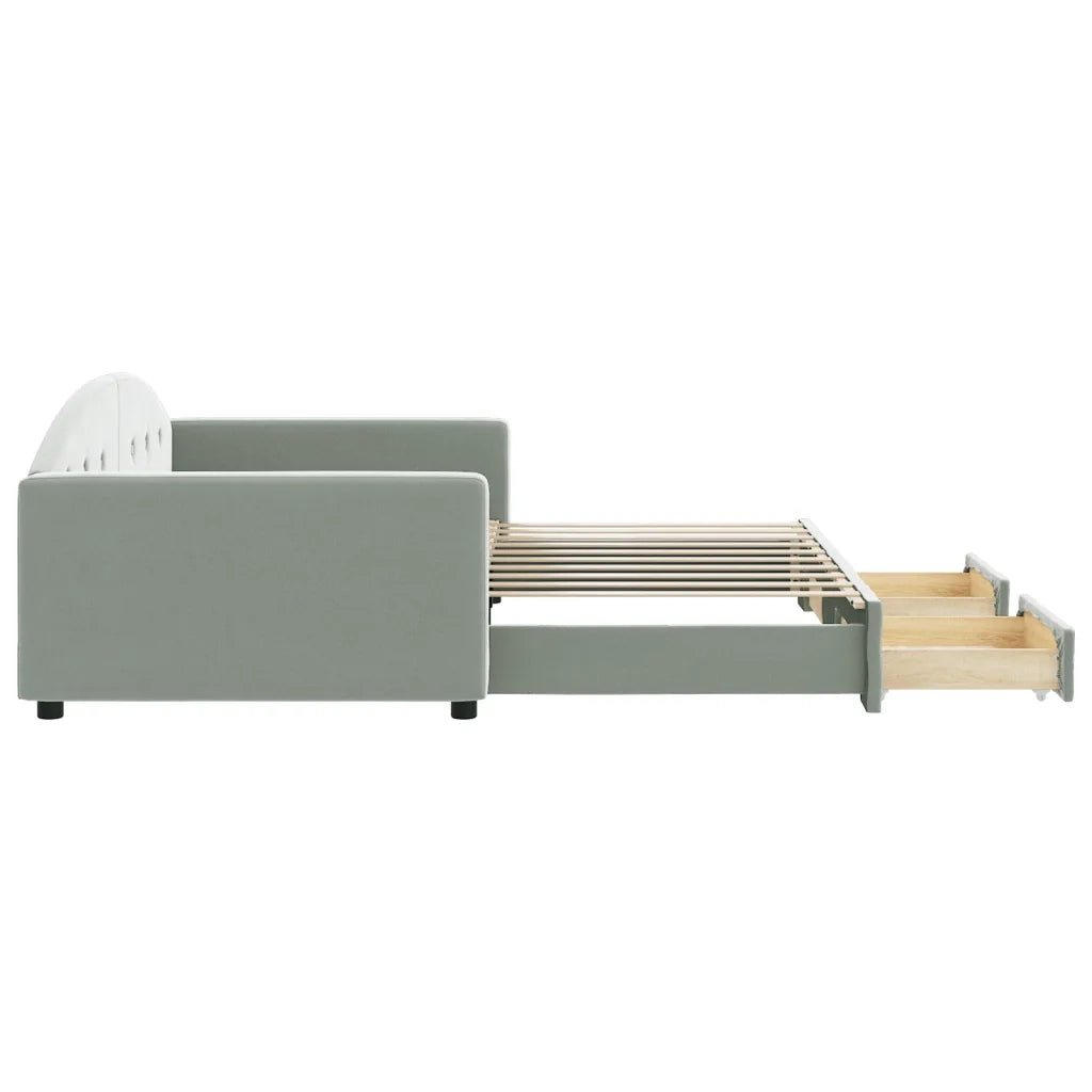 Divano Letto Estraibile Cassetti Grigio Chiaro 90x190cm Velluto