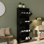 Scarpiera Axe, Mobile portascarpe in metallo, Armadio da ingresso multiuso, Mobiletto per calzature, 50x15h138 cm, Nero